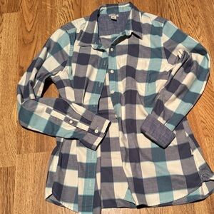 L.L. Bean women’s button down Teal and Gray Checkered Shirt